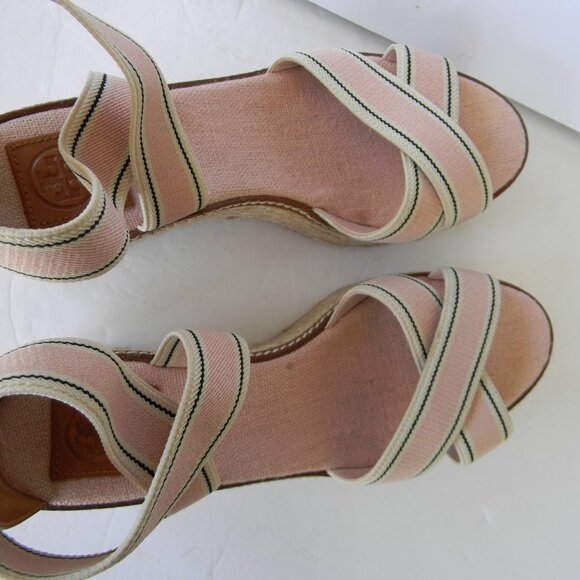 TORY BURCH FREIDA PINK ESPADRILLE PLATFORM WEDGE SANDALS SZ 10M - Picture 7 of 10